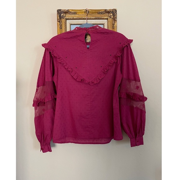 ANTHROPOLOGIE NWT Forever That Girl Burgundy Quilted Ruffle Frill Eyelet Blouse - Picture 9 of 11